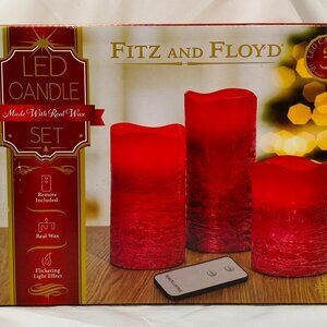 FITZ & FLOYD LED 3-CANDLE FLICKERING LIGHT SET, REAL WAX, W/REMOTE, BOXED, EUC